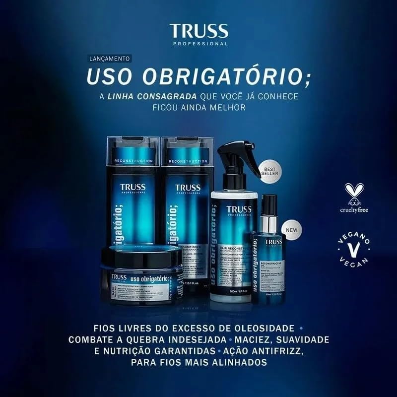 Destaca detalhes de apresentação, embalagem e identidade visual da linha TRUSS, reforçando percepção de qualidade.