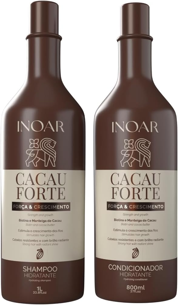 Inoar, Cacau Forte, Kit Shampoo 1L + Condicionador 800Ml, Crescimento Saudável e Hidratação Intensa, Biotina e Manteiga de Cacau, para Cabelos Enfraquecidos e Quebradiços