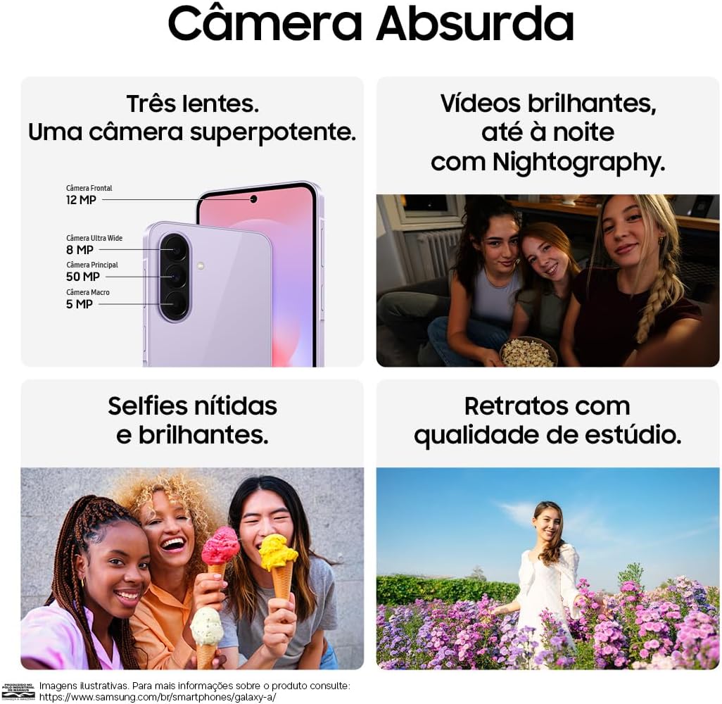 Mostra o design traseiro e a configuração de câmera tripla.