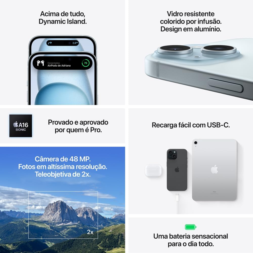 Ajuda a ilustrar a experiência real de uso, a tela e recursos como Dynamic Island e navegação do iOS.