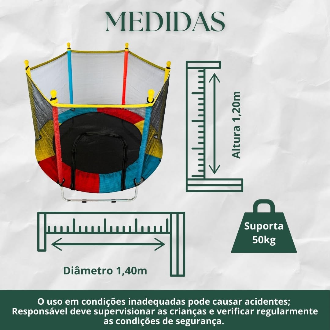 Ajuda a evidenciar segurança, acabamento e construção geral do trampolim.