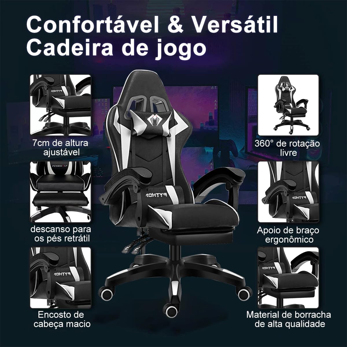 Valoriza os recursos ergonômicos, especialmente suporte lombar, apoio de cabeça e reclinação.