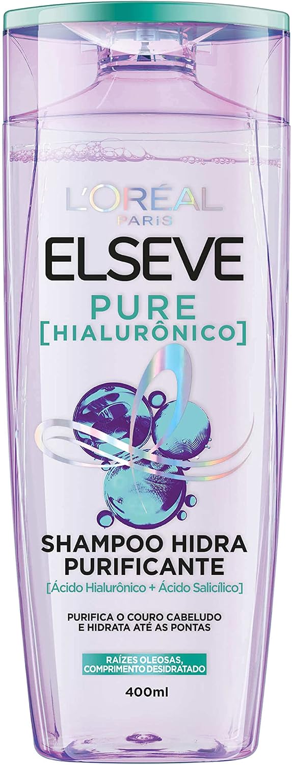 L'oréal Paris Elseve Shampoo Hidra Purificante Pure Hialurônico, Purifica o Couro Cabeludo e Hidrata Até as Pontas, 400Ml
