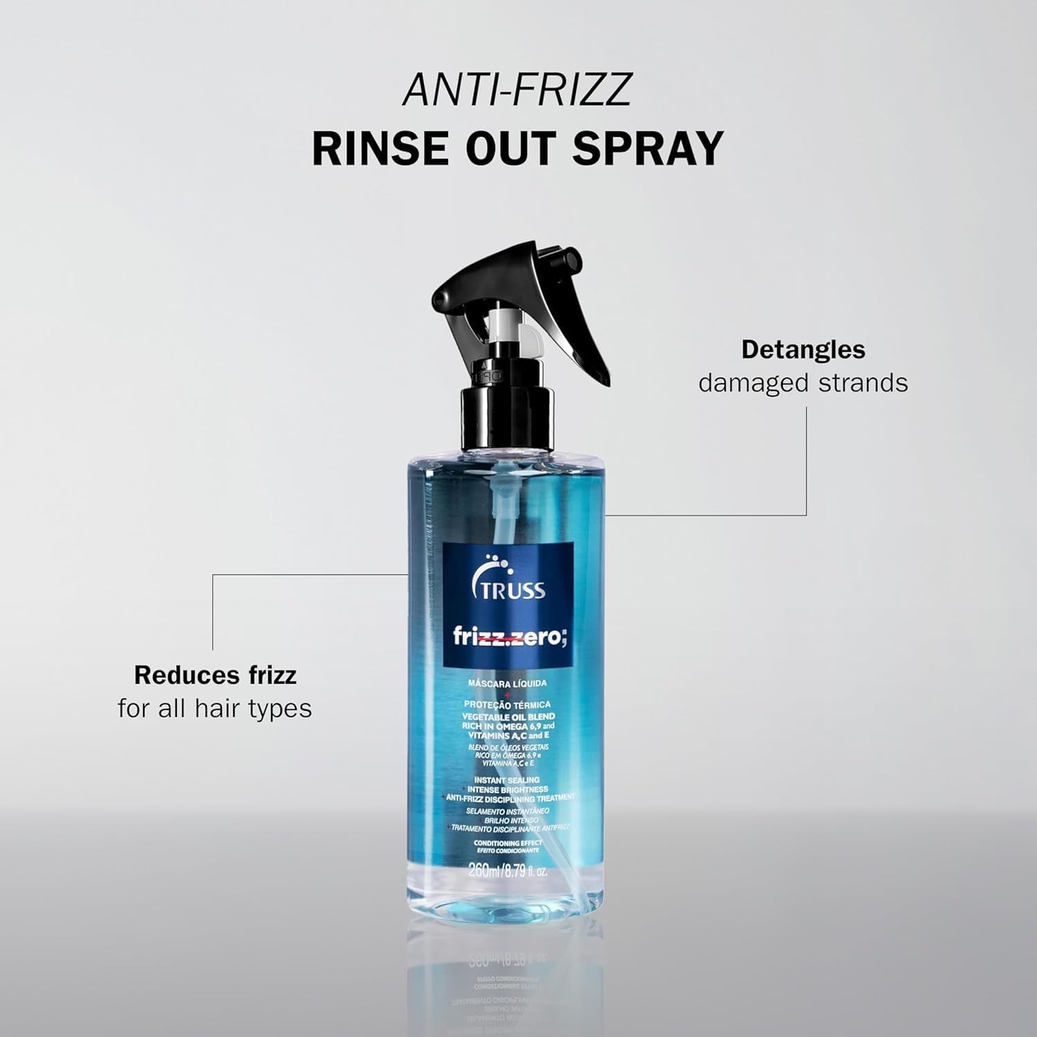 Ajuda a destacar o tamanho de 260 ml e a proposta de leave-in/máscara líquida.