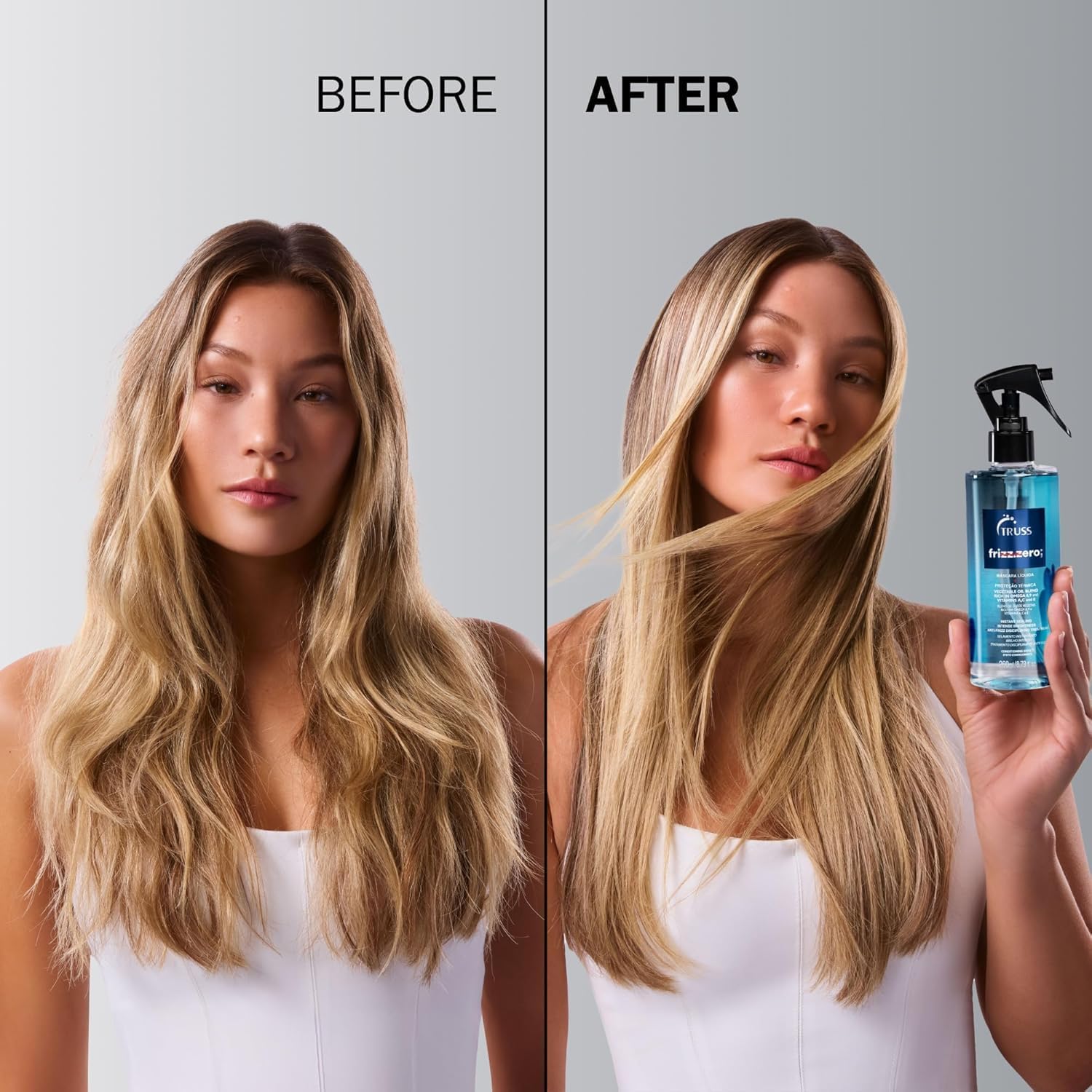 Reforça atributos de tratamento, fórmula e posicionamento de controle de frizz.