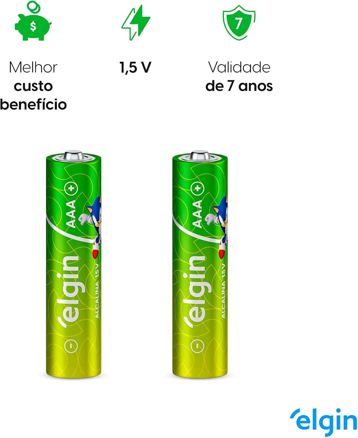 Ajuda a evidenciar especificações, tipo de pilha e comunicação de desempenho da marca.