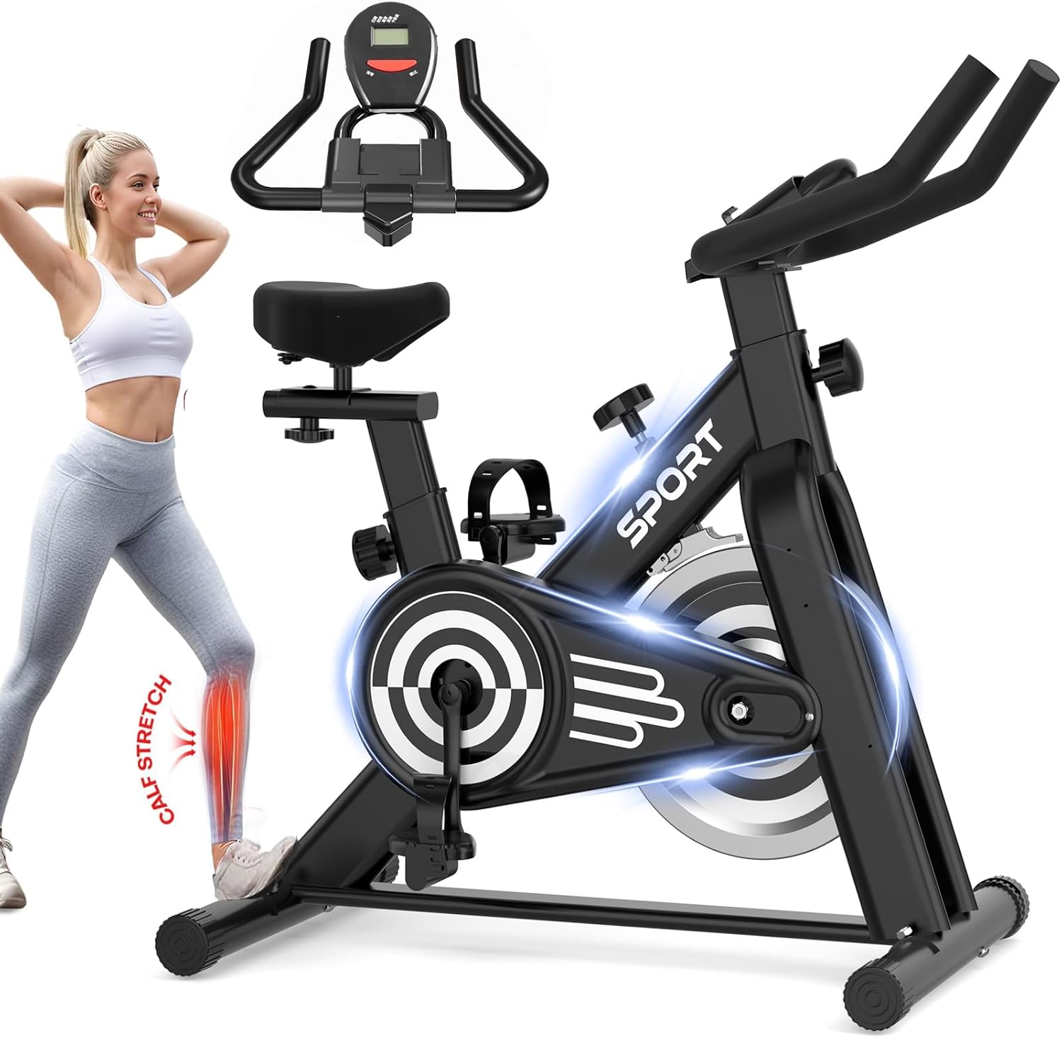Luczeng Bicicleta Ergométrica Spinning, Bicicleta Spinning de Exercício Interior de Baixo Nível de Ruído para Exercícios Em Casa Academia Fitness Treinamento