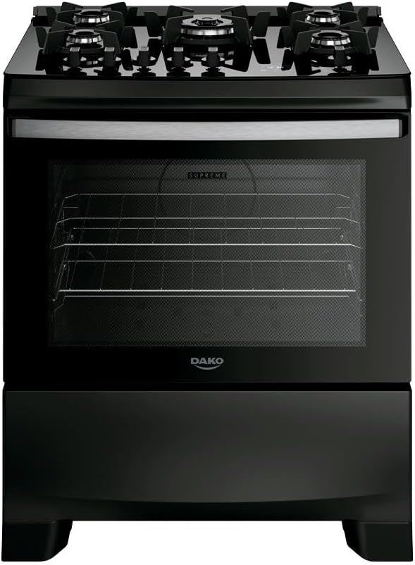 Fogão 5 Bocas Dako Supreme Black Glass com Timer Digital e Mesa de Vidro Preto Bivolt