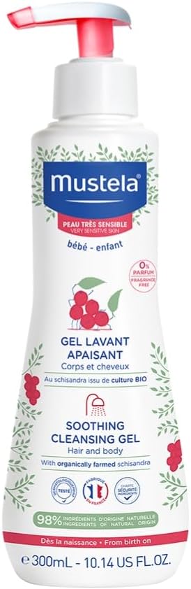 Gel Lavante Calmante Mustela, 300Ml, para Pele Muito Sensível, Corpo e Cabelo de Bebês e Crianças, sem Fragrância