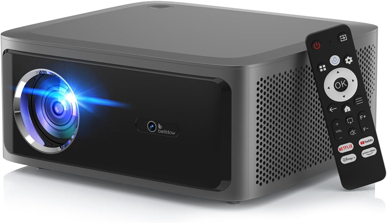 Projetor Full Hd 4K 1080P 1000 Ansi Netflix Oficial, Foco Automático, Cinema Em Casa com Alto-Falante e Remoto, Gokoco Bettdow Ac1071 Projetores, Android 13, Wi-Fi 6 Bluetooth 5.0