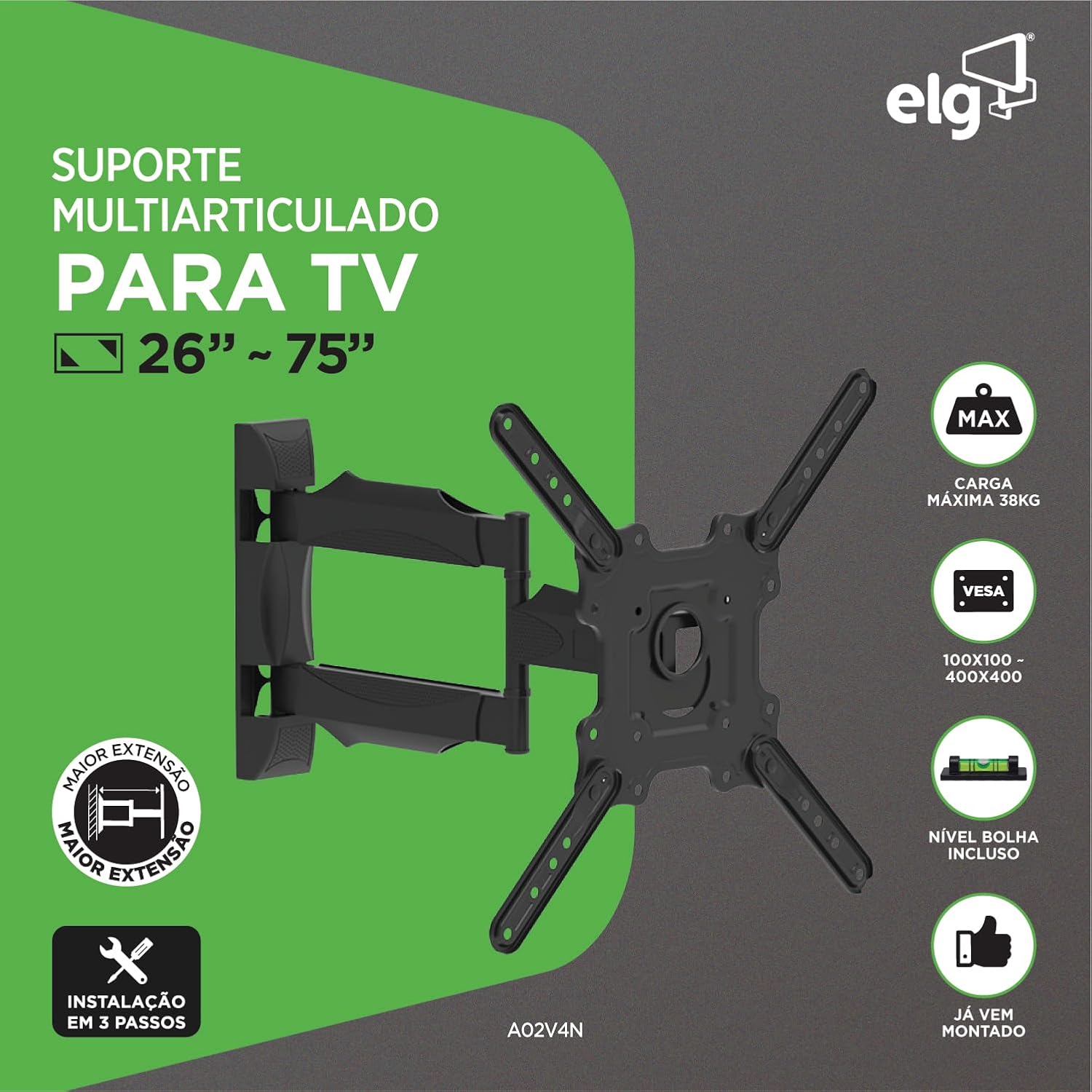 Destaca o recurso de avanço e recuo, importante para ajustar posição e ergonomia da TV.