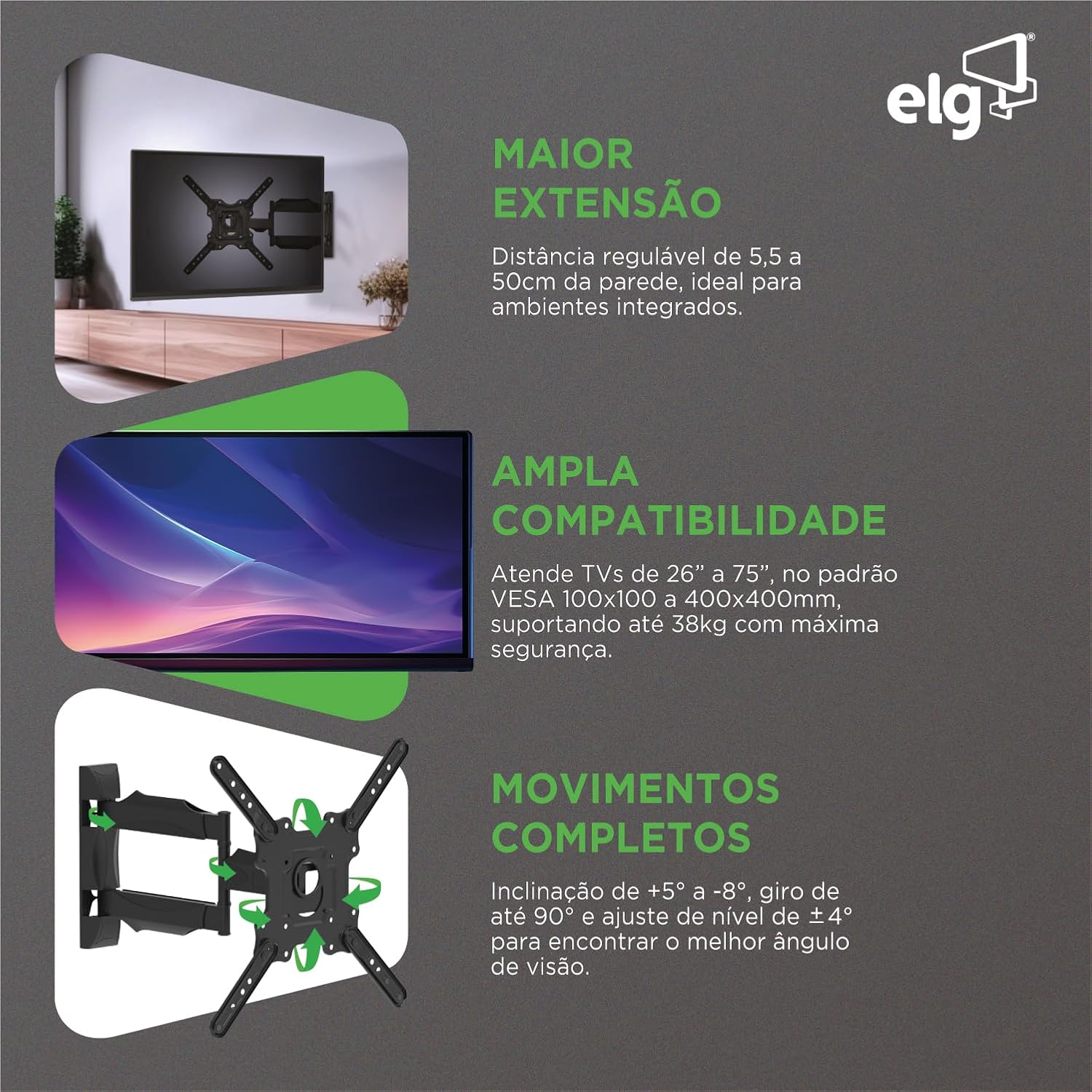 Ajuda a mostrar a construção e a sensação de robustez do sistema articulado.