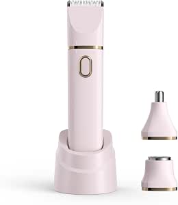 Gokoco Depilador 3 Em 1 para Mulheres - Aparador Corporal, Facial e Nasal com Cabeças Intercambiáveis, À Prova D’água Ipx7, Motor Potente, Portátil e Recarregável Via USB-C - Kit Completo de Beleza, Gf1107 Rosa