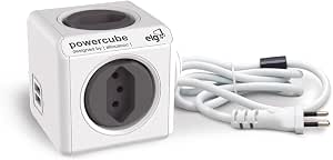 Elg, Pwc-X4U/3M, Powercube com Extensor USB, Filtro de Linha, Multiplicador 4 Tomadas Bivolt com 2 Portas USB 2.4A, Disjuntor Integrado de 10A, Cabo 3M, Cinza